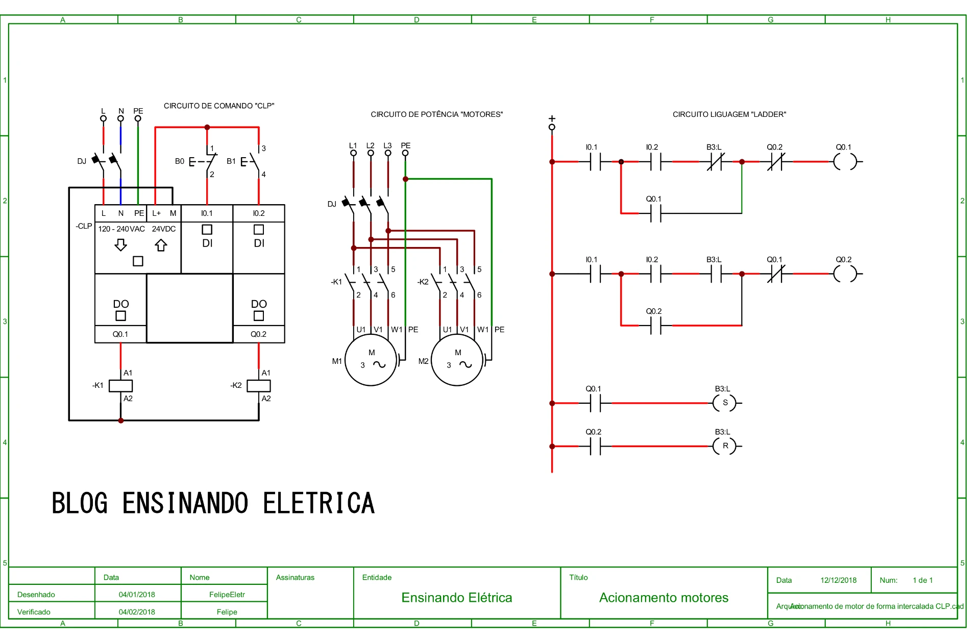 Acionamento alternado de motor por CLP — Folha original